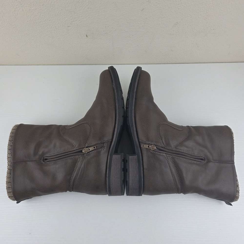 Muk Luks Crumpet Brown Faux Leather‎ Lined Side Zip/Snap Heel Boots Womens Sz 10 - Picture 10 of 14